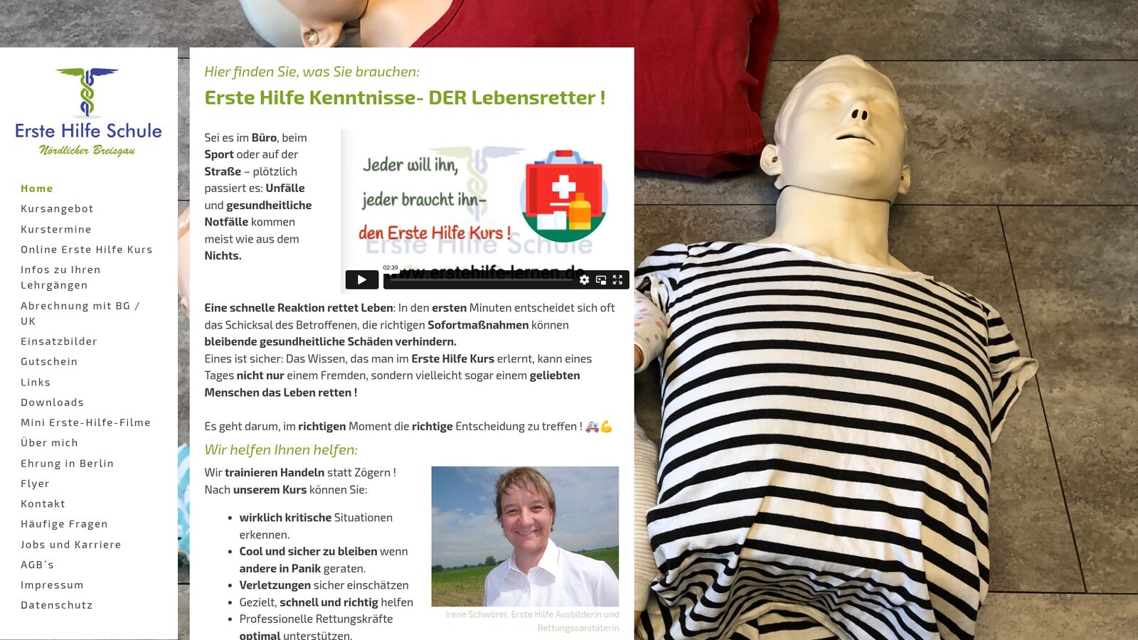Alte Webseite von Erste Hilfe Lernen vor dem Relaunch – klassisches Layout mit linker Navigation.