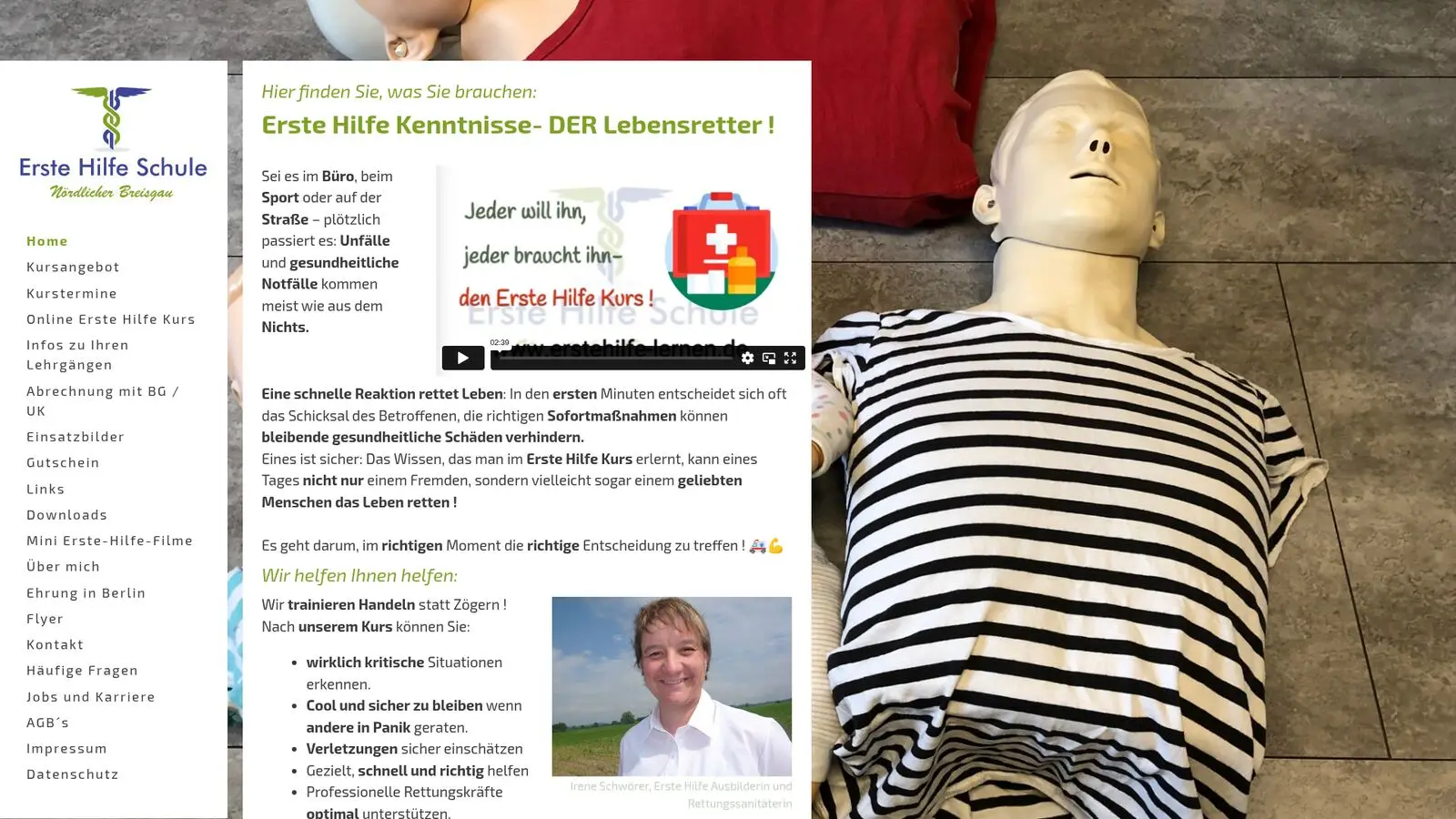 Alte Webseite von Erste Hilfe Lernen vor dem Relaunch – klassisches Layout mit linker Navigation.