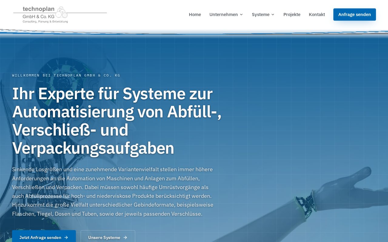 Neue Webseite von technoplan – Automatisierungssysteme für Abfüllen, Verschließen und Verpacken