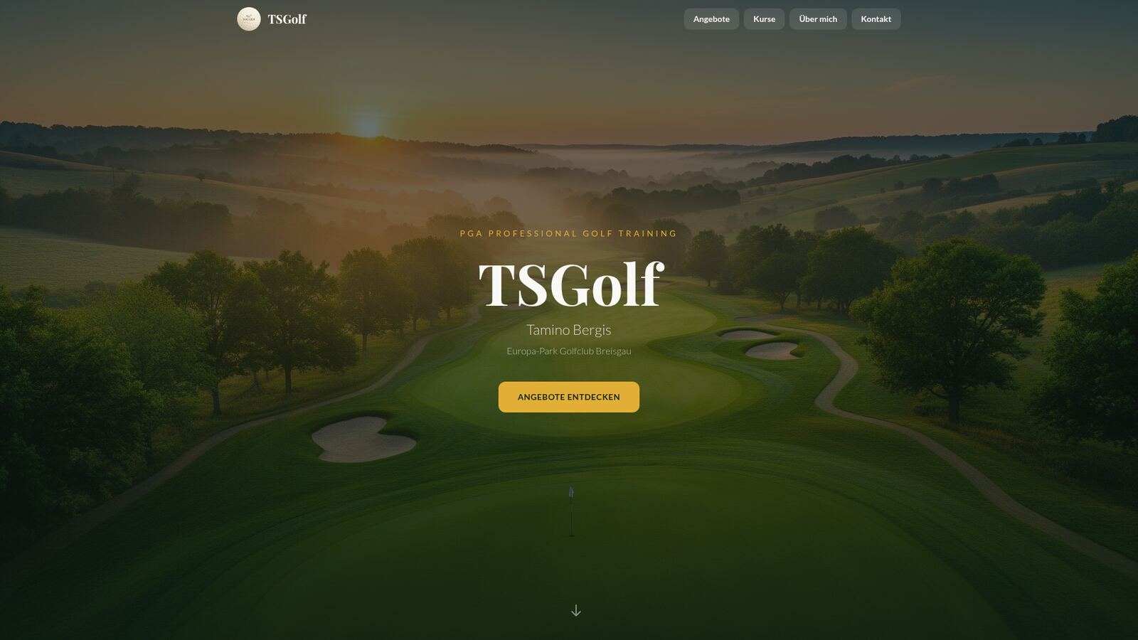 Screenshot der Webseite von TS Golf – PGA Professional Golf Training im Europa-Park Golfclub Breisgau